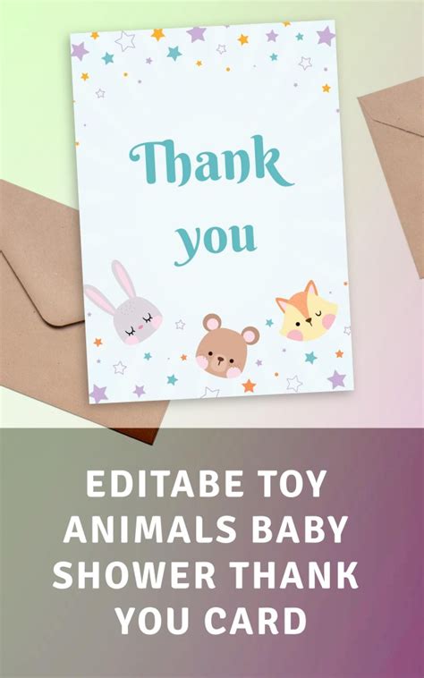 This card does not have to be of the same stationery pack as the other thank you notes you send. Toy Animals Baby Shower Thank You Card Template Editable ...