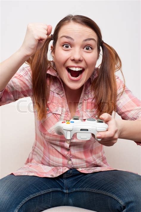 Girl Playing Video Game Stock Photo Colourbox