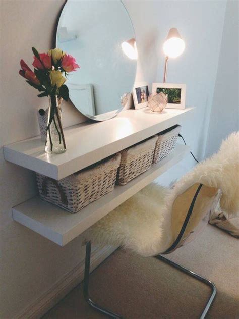 So, i set about turning one of the slabs, along with some oak and plywood, into a vanity. £10 ikea floating shelves as a dressing table! … | new ...
