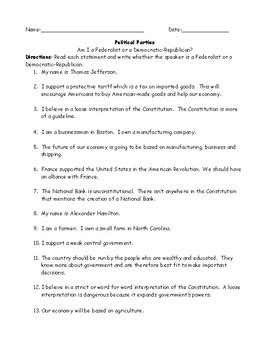 Political Parties: Who AM I? Worksheet with Answer Key by Social