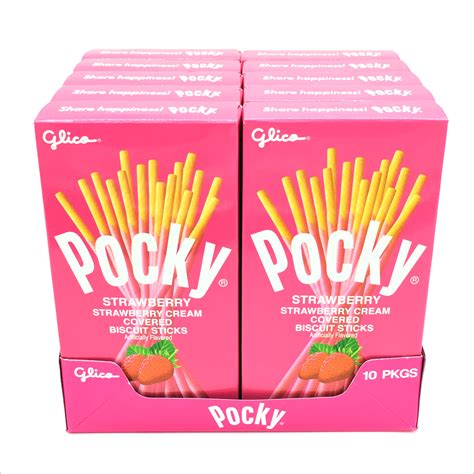 Glico Pocky Strawberry Cream Covered Biscuit Sticks 247oz X10