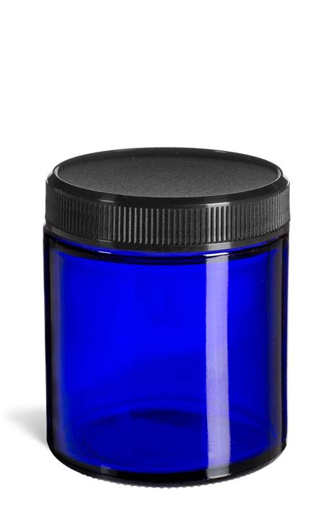 Blue Glass Jar With Black Lid 4 Oz Specialty Bottle