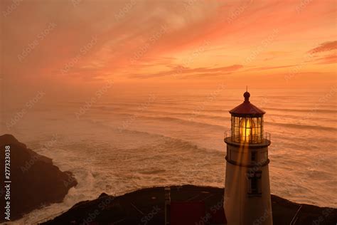 Heceta Head Lighthouse At Sunset Pacific Coast Built In 1892 Oregon