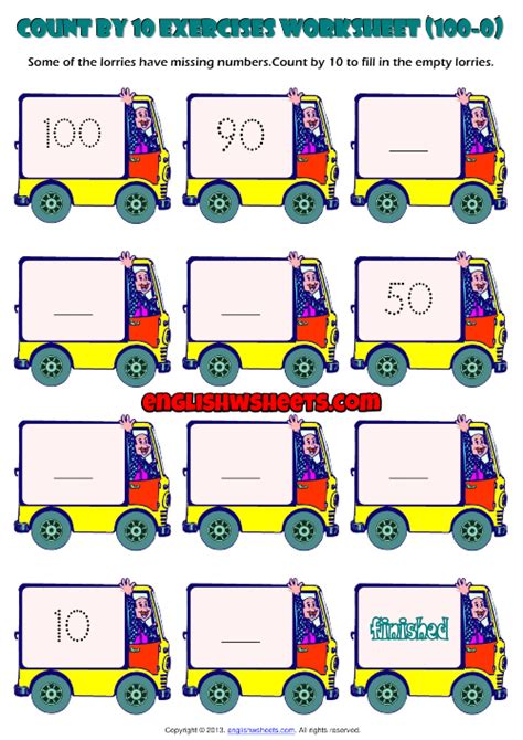 Counting Backwards By 10 From 100 To 0 Exercise Worksheet