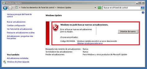 Pantallazos.es: Windows Update: No funciona - Error 8024400A.