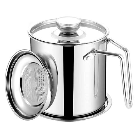 Bacon Grease Container With Strainer Stainless Steel Oil Strainer Pot