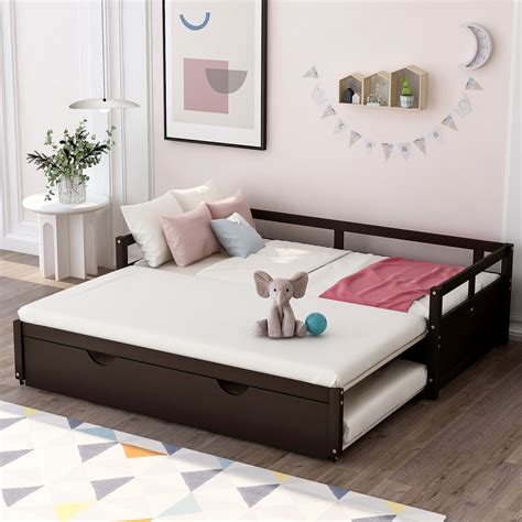 Space Saving Twin Platform Day Bed Frame With Trundle Solid Wood