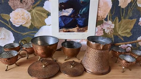 Vintage Copper Turkish Coffee Set Pot Cups Bowls Etsy Uk