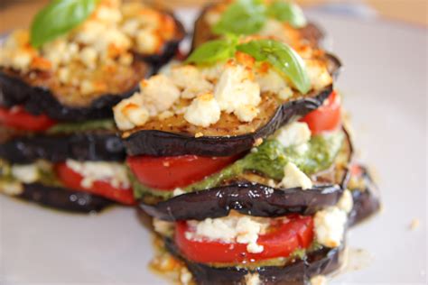 grilled eggplant stacks with tomato basil pesto and feta divalicious recipes