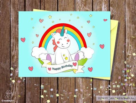 Unicorn Printableprintable Birthday Cardshappy Birthday Etsy