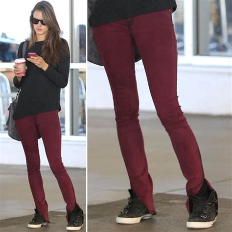 Alessandra Ambrosio Wearing Dark Red Skinny Jeans Popsugar Fashion