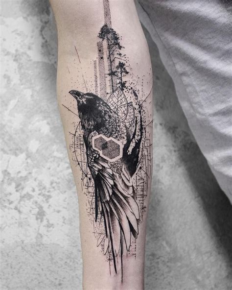 Graphic Crow Tattoo By Shachar Koit Crow Tattoo Body Art Tattoos