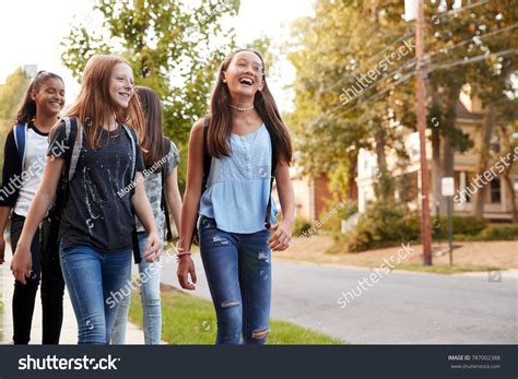 Four Young Teen Girls Walking School Stock Photo 787002388 Shutterstock