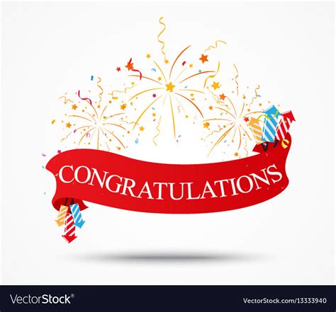 Congratulations Design With Fireworks And Ribbon Vector Image