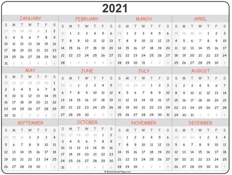Free Printable 2021 Yearly Calendar Free Letter Templates