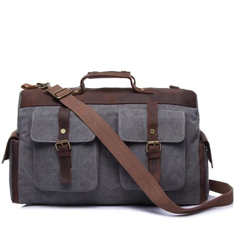 M142 Multifunction Canvas Leather Men Travel Bags Carry On Luggage Bags