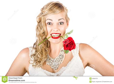 Isolated Woman Holding Rose During Valentines Day Stock Image Image