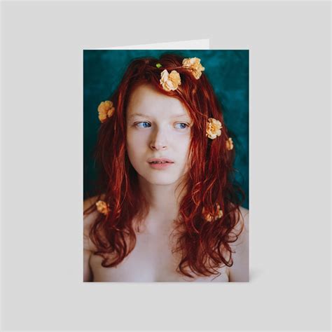 Portrait Of A Naked Redhead Girl With Flowers In Her Hair A Card Pack