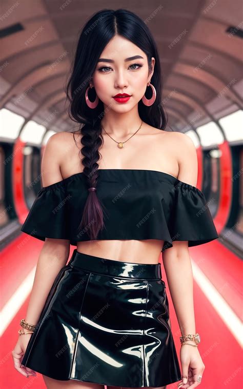 Premium Photo Beautiful Cutie Asian Woman Posing In Transport Train Generative Ai