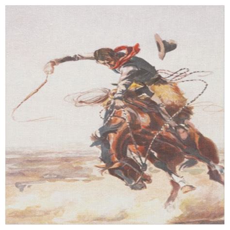 Vintage Western Rodeo Cowboy Bucking Horse Fabric | Western wall art