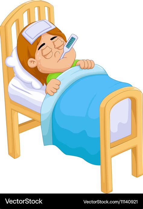 Cartoon Sick Girl In Bed Royalty Free Vector Image