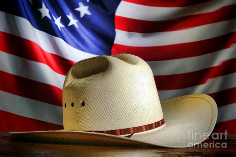 Cowboy Hat And American Flag Photograph By Olivier Le Queinec Fine
