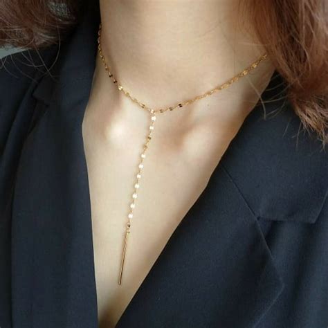Dainty 14 K Gold Chain Drop Choker Necklace By Elk Bloom