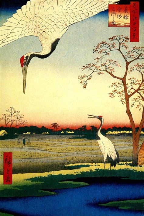 Minowa Kanasugi Mikawashima Crane Bird Rice Japanese Views Of Edo