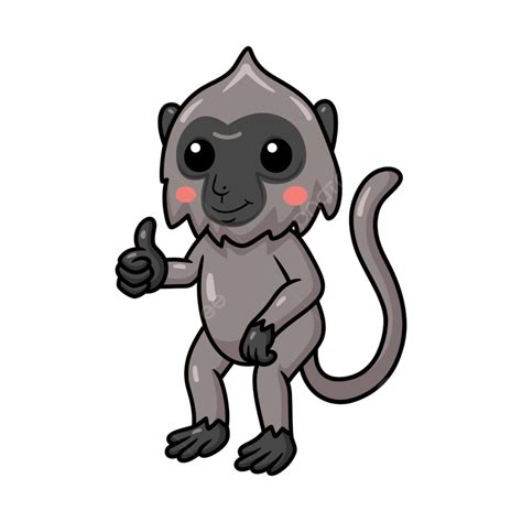 Cute Little Grey Langur Monkey Cartoon Giving Thumb Up Wild Animal
