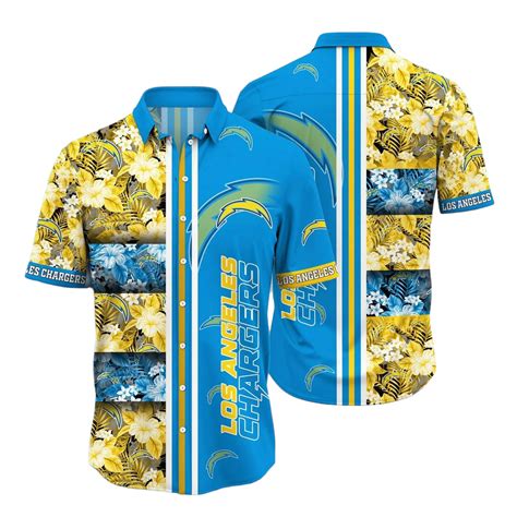 Los Angeles Chargers Nfl Graphic Tropical Pattern Hawaiian Shirt 3d