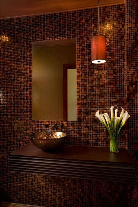 Warm Contemporary Powder Room With Floating Vanity