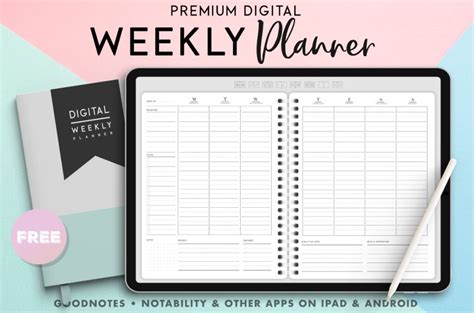 Weekly Spread Digital Planner Stickers Free Goodnotes File