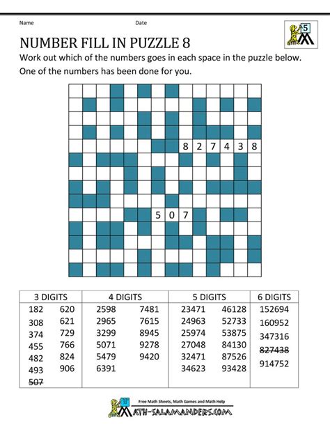 Printable Number Puzzles Number Fill In Puzzle 8 Fill In Puzzles