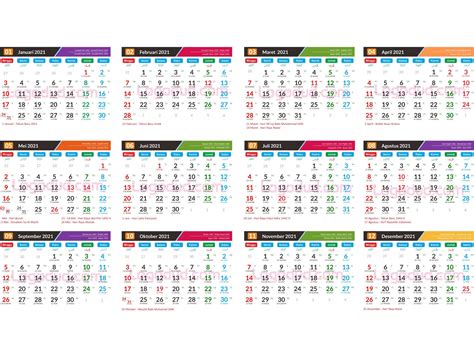 Pada setiap bulannya terdapat hari libur nasional yang ditandai dengan tanggal berwarna merah. Kalender Nasional Jawa Islam 2021 Format CDR, AI, EPS | LogoDud | Format CDR, PNG, AI, EPS