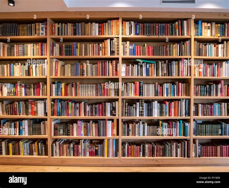 Image Of Wooden Book Shelf With Books In Library Stock Photo Alamy