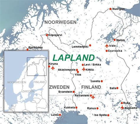Lapland Kaart álle Plaatsen En Vliegvelden Voigt Travel