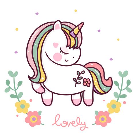 Cute Unicorn Vector With Pastel Flowers Vector Art At Vecteezy