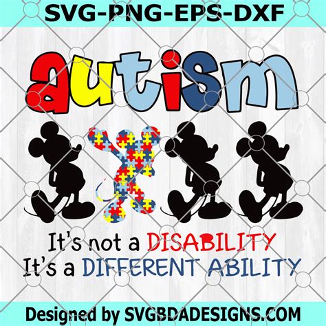 Autism Is A Different Ability Svg Autism Mickey Mouse Autism Puzzle