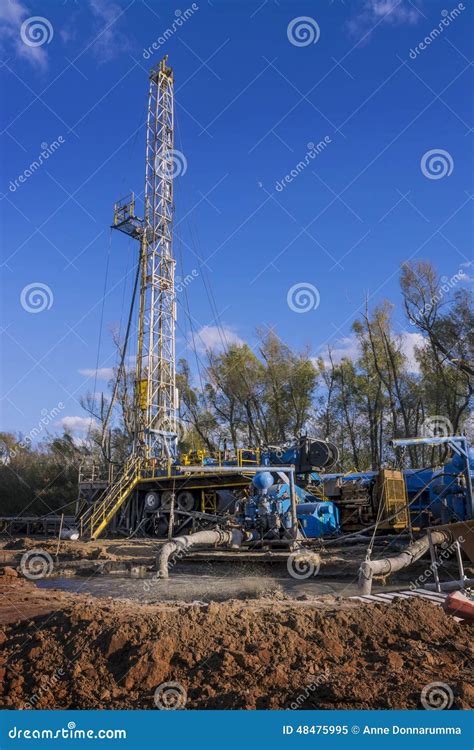 Mud Pumps In Front Of Oil Drilling Rig Stock Image Image Of Double