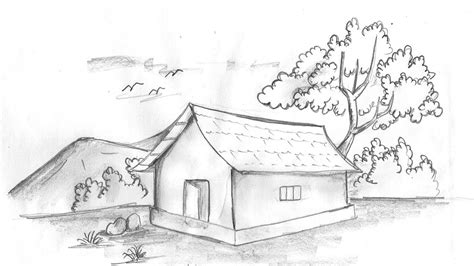 How To Draw A Village House And Its Surroundings Easily Step By Step