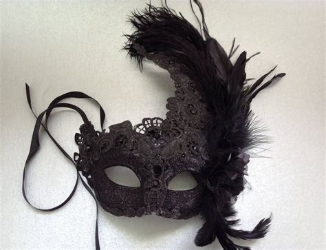 Black Lace Masquerade Mask With Ostrich Feather Etsy