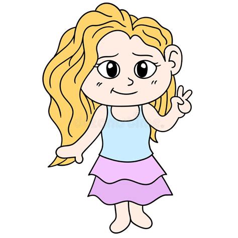 Blonde Woman Emoticon With Smiling Face Expression Doodle Kawaii Doodle Icon Image Stock