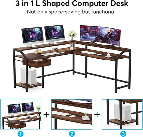 Buy Tribesigns L Shaped Desk With Drawer And Storage Hutch Shelves 55 Pc