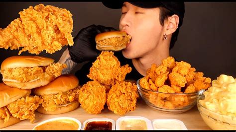 ASMR MUKBANG KFC FRIED CHICKEN CHICKEN SANDWICHES POPCORN CHICKEN MAC N CHEESE No Talking