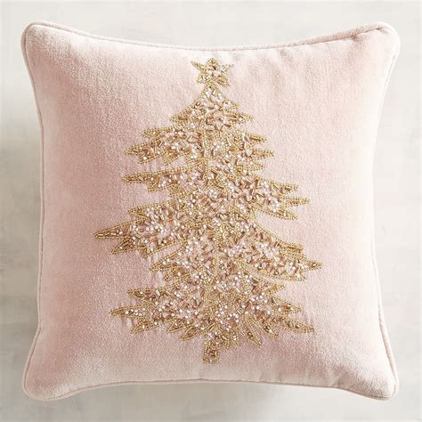Beaded Blush And Gold Tree Pillow Pink Christmas Decorations Rose Gold