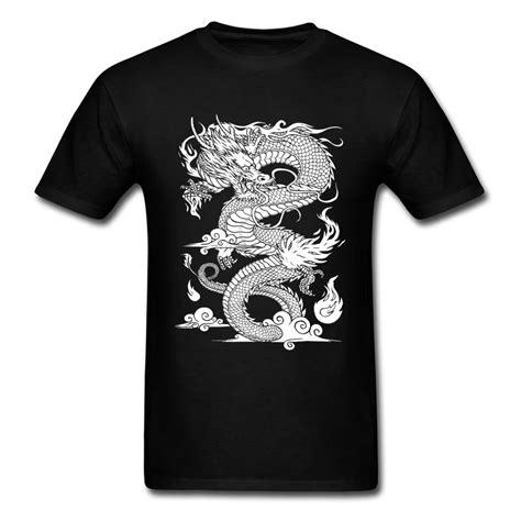 Classic Print T Shirts For Men Chinese Dragon Illustration Clean Funny T Shirt New Arrival Slim
