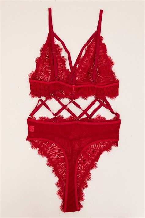 Womens Red Lace Lingerie Set Ally Fashion