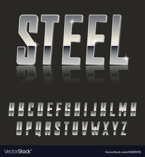 Steel Chrome Letters Typeface Made Steel Modern Vector Image