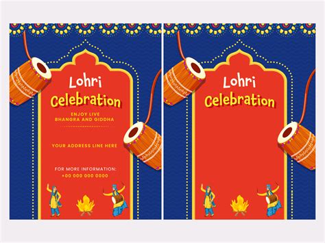 Lohri Celebration Invitation Cards With Event Details In Blue And Red