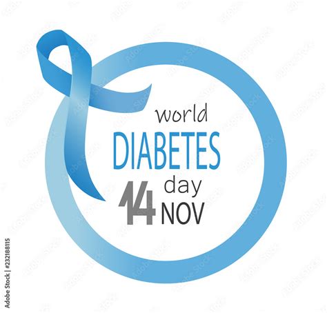 World Diabetes Day Vector November 14 Awareness Blue Ribbon Circle